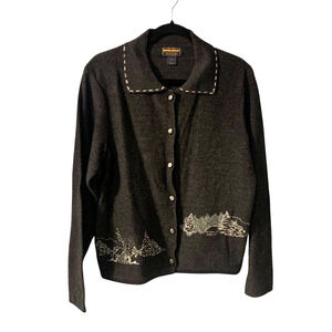 Woolrich Women's Retro Cabincore Cardigan Sweater Size L Winter Snow Preppy Twee
